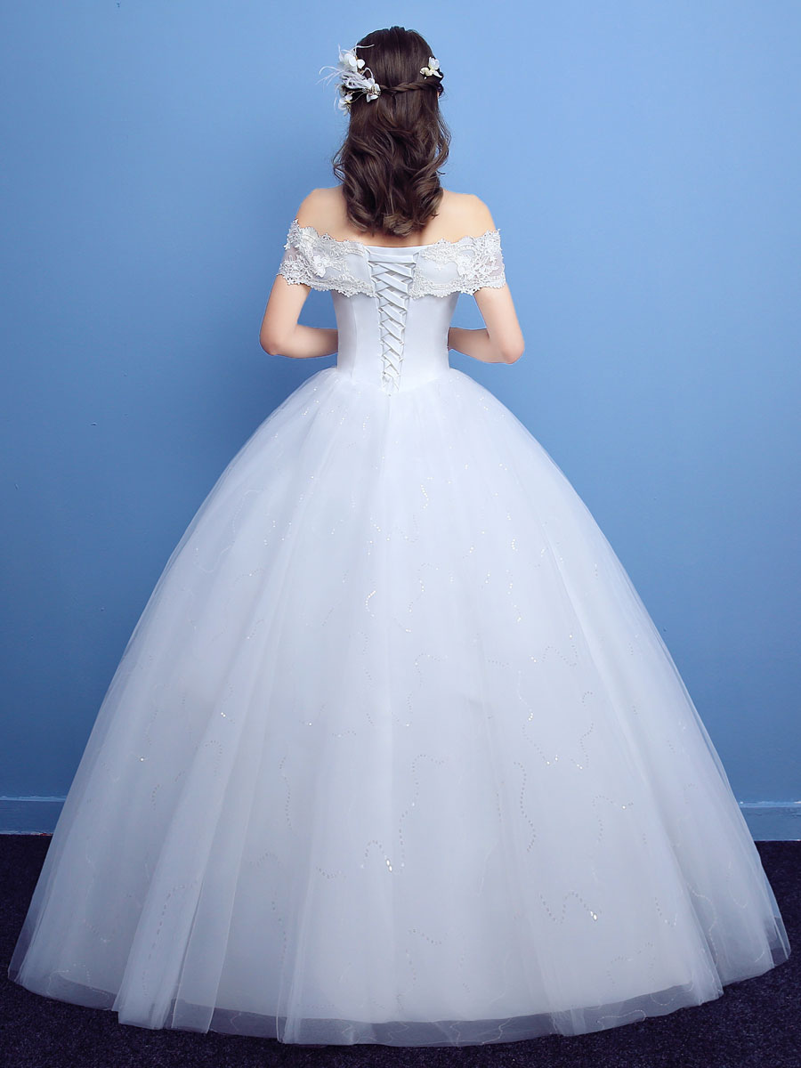 Ball Gown Wedding Dress Princess Silhouette Floor-Length Bateau Neck Short Sleeves Applique Tulle Bridal Gowns-newarrivaldress