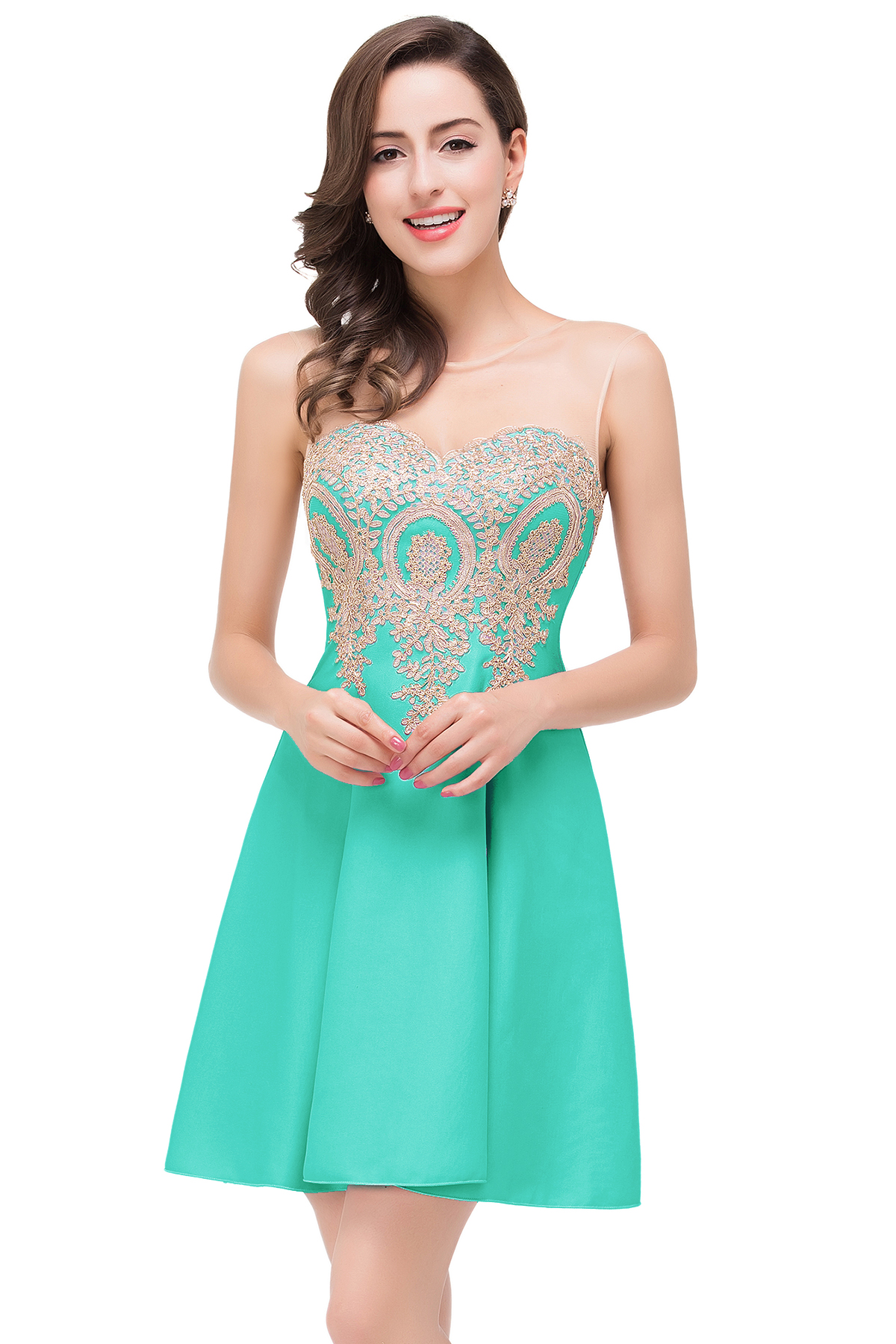 ESTHER | A-line Sleeveless Chiffon Short Prom Dresses with Appliques-newarrivaldress