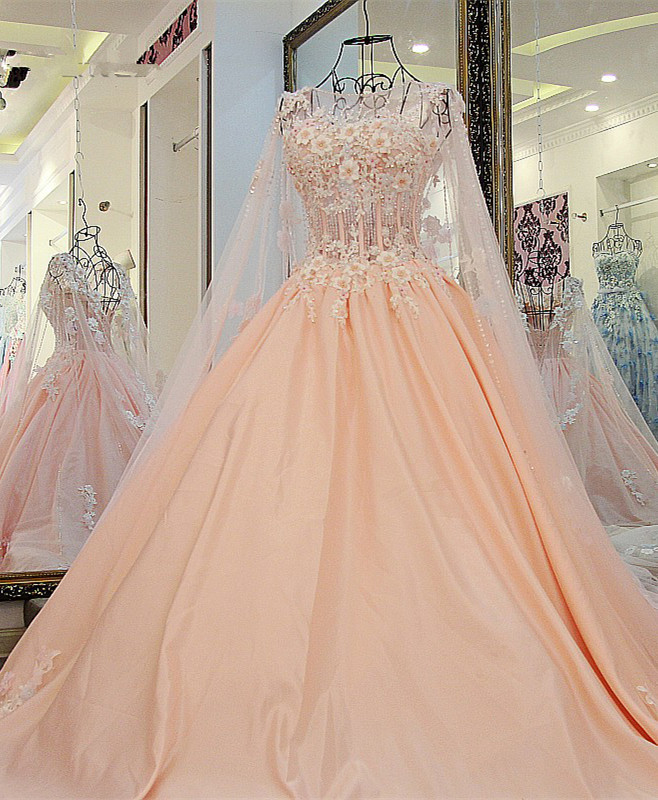 Stunning Floor-Length Appliques Sweep Train A-Line Tulle Beading Prom Dresses-newarrivaldress