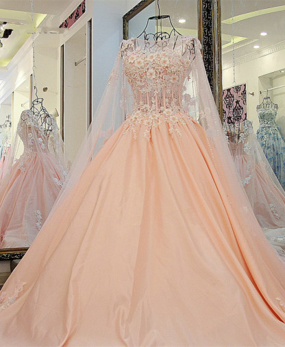 Stunning Floor-Length Appliques Sweep Train A-Line Tulle Beading Prom Dresses-newarrivaldress