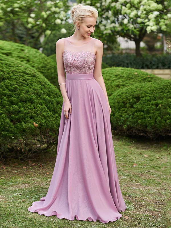 Chiffon Tulle Lace Beadings Jewel Sleeveless Floor-Length Bridesmaid Dresses with Sash-newarrivaldress
