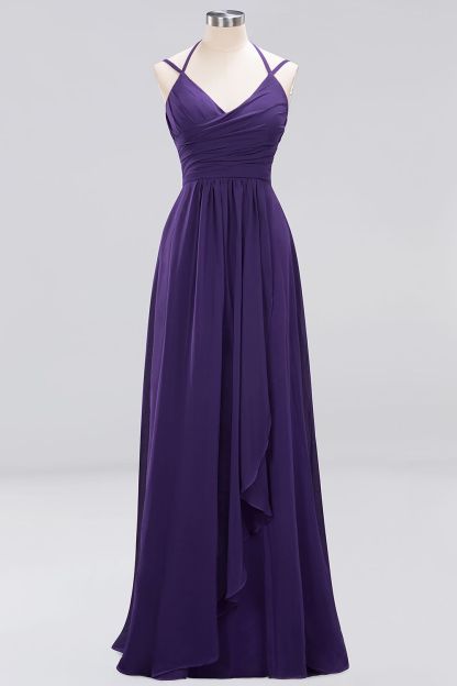 A-line Chiffon Spaghetti Straps Sleeveless Ruffles Floor-Length Bridesmaid Dresses-newarrivaldress