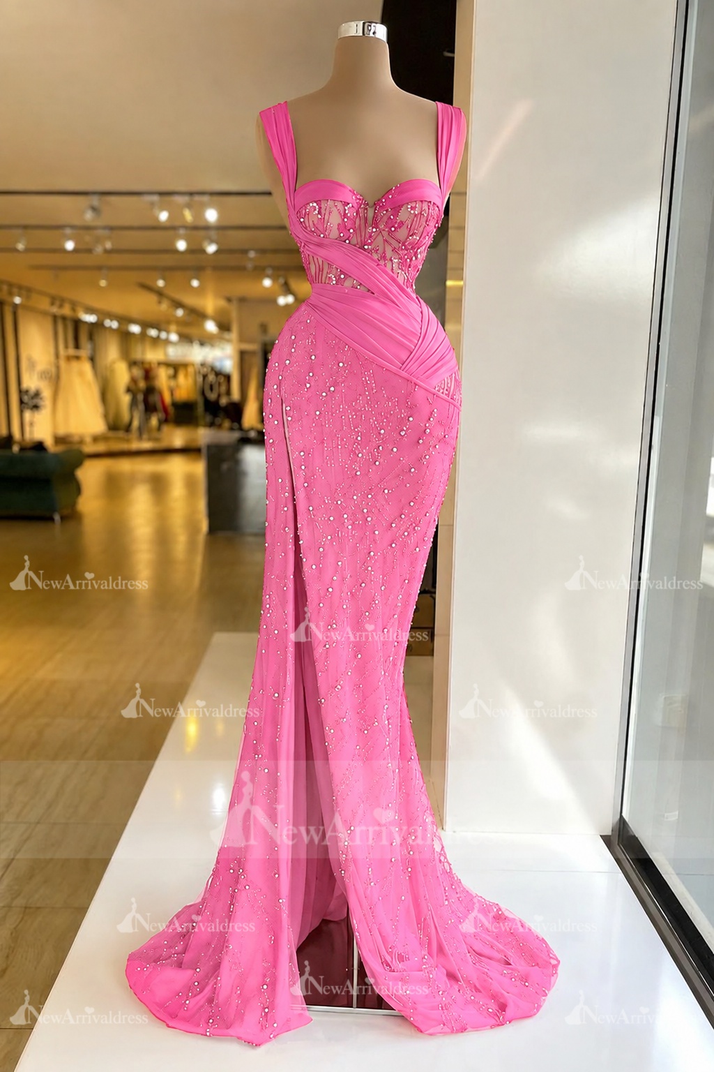 Charming Red Sweetheart Mermaid Prom Dress Beadings Strap Party Dress