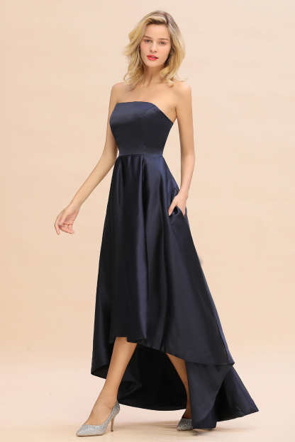 Strapless Satin Hi-Lo Bridesmaid dresses Simple Asymmetrical Length Party Dress-newarrivaldress