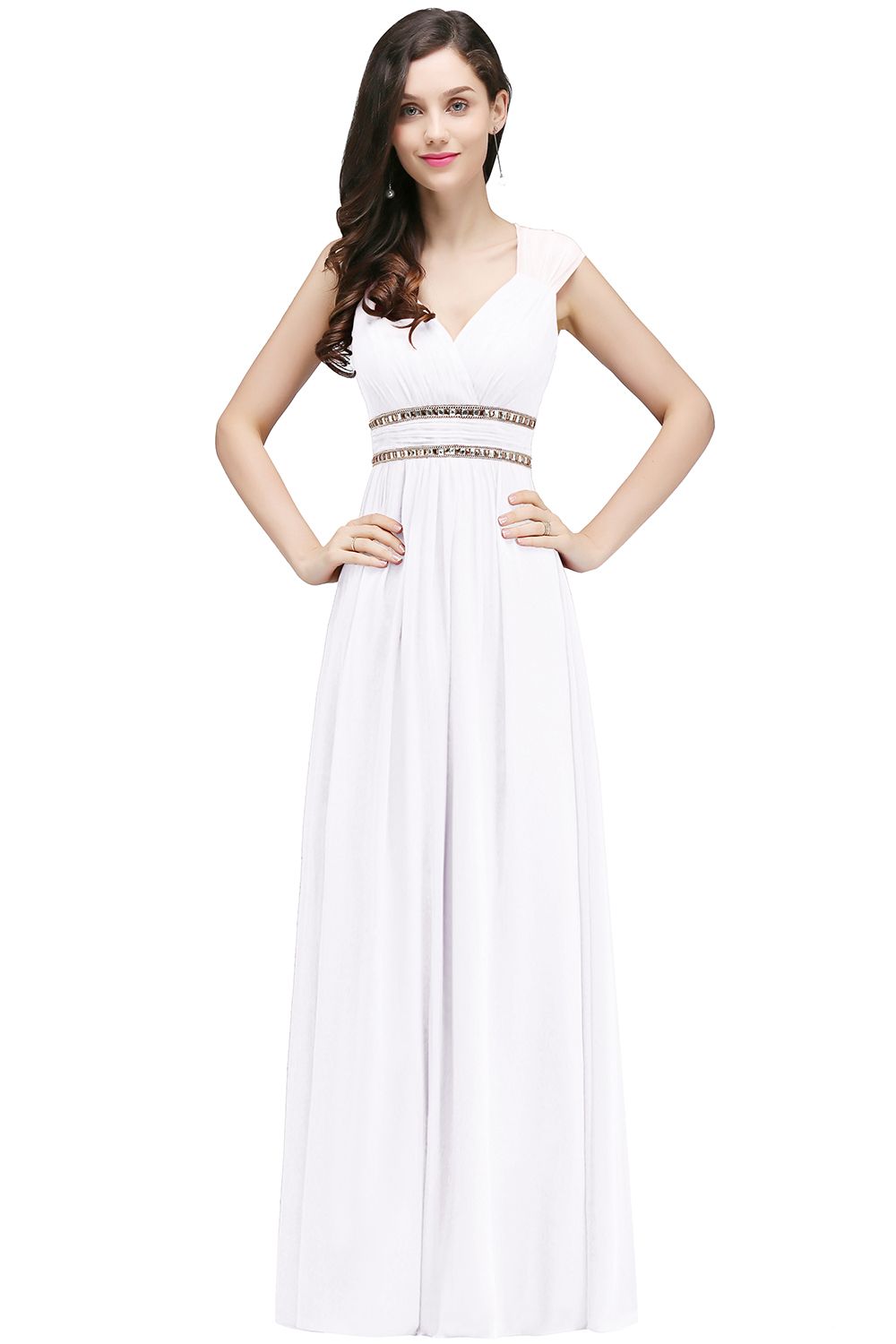 ALISON | Sheath V Neck Burgundy Chiffon Long Evening Dresses With Beads