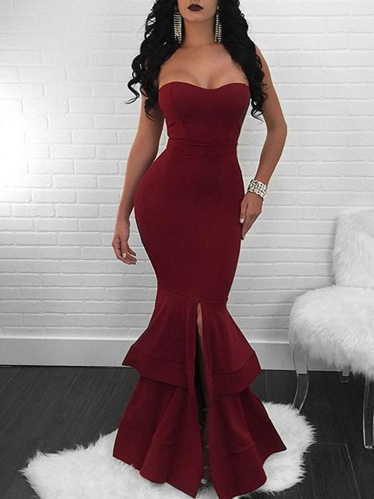 Sexy Mermaid Evening Dresses | Layers Front Slit Long Prom Dresses-newarrivaldress