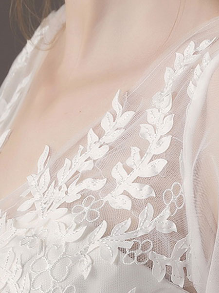 Wedding Dresses Princess Ball Gown Ivory Half Sleeve V Neck Lace Beaded Floor Length Bridal Dress-newarrivaldress