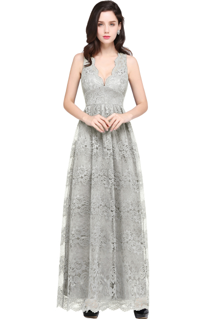 CHAYA | Sheath V-neck Floor-length Lace Navy Blue Prom Dress-newarrivaldress