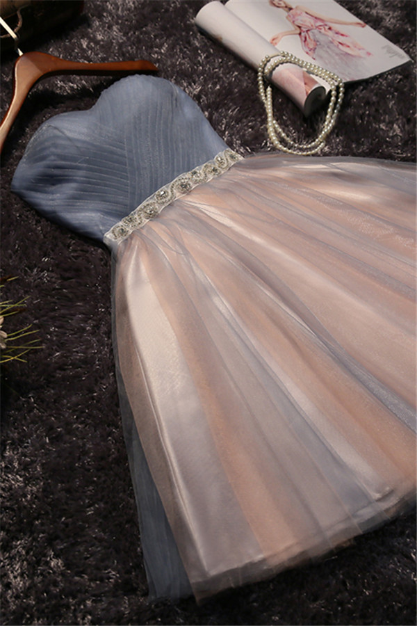 Shiny A-Line Lace Strapless Sleeveless Prom Dress with Bow-newarrivaldress