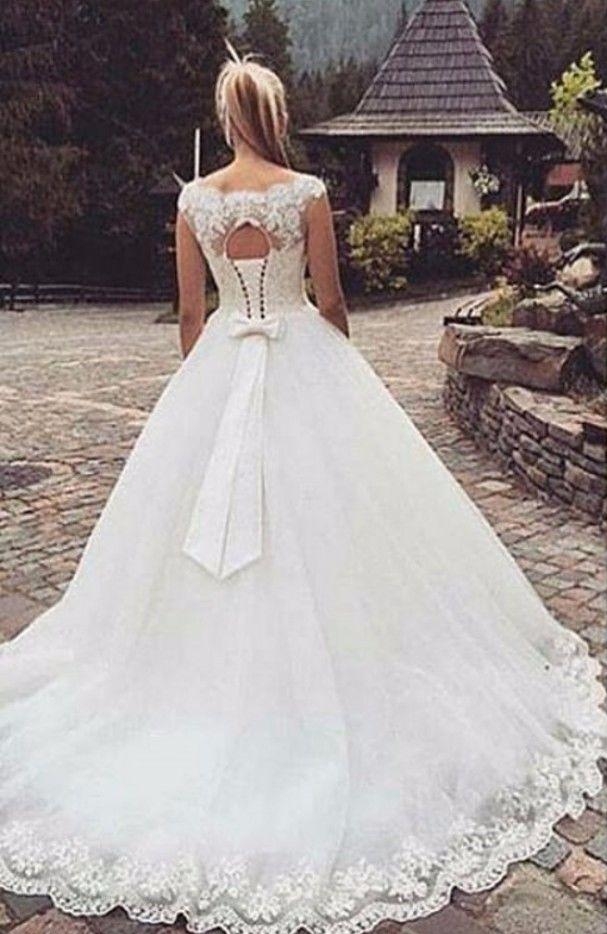 Cap Sleeve Lace-Up Bowknot Back Ball Gown Wedding Dresses-newarrivaldress