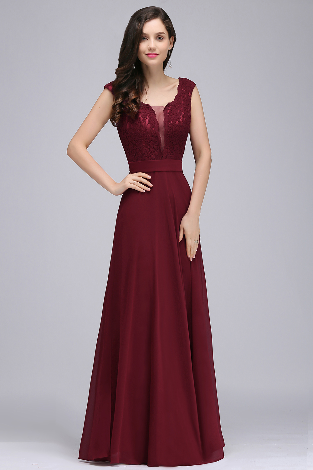 CORINNE | A-line Floor-length Lace Burgundy Elegant Prom Dress-newarrivaldress