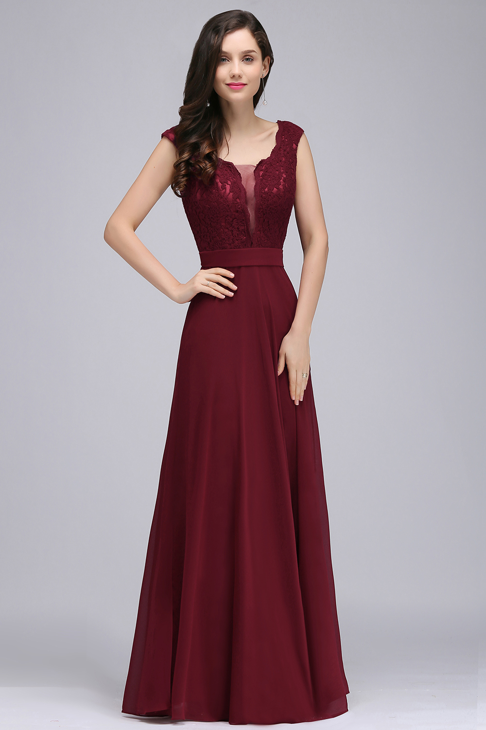CORINNE | A-line Floor-length Lace Burgundy Elegant Prom Dress-newarrivaldress
