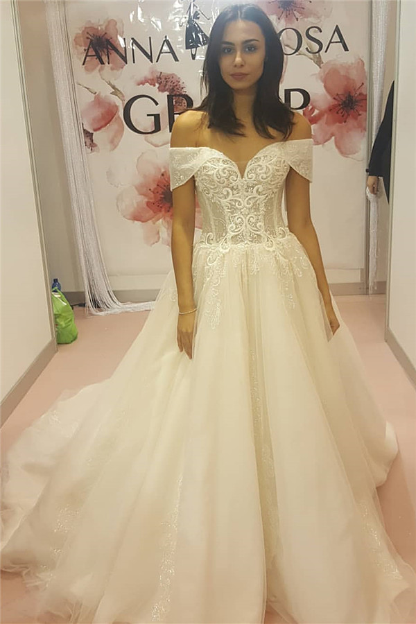 Off The Shoulder Sweetheart Sleeveless Appliques Wedding Dresses-newarrivaldress