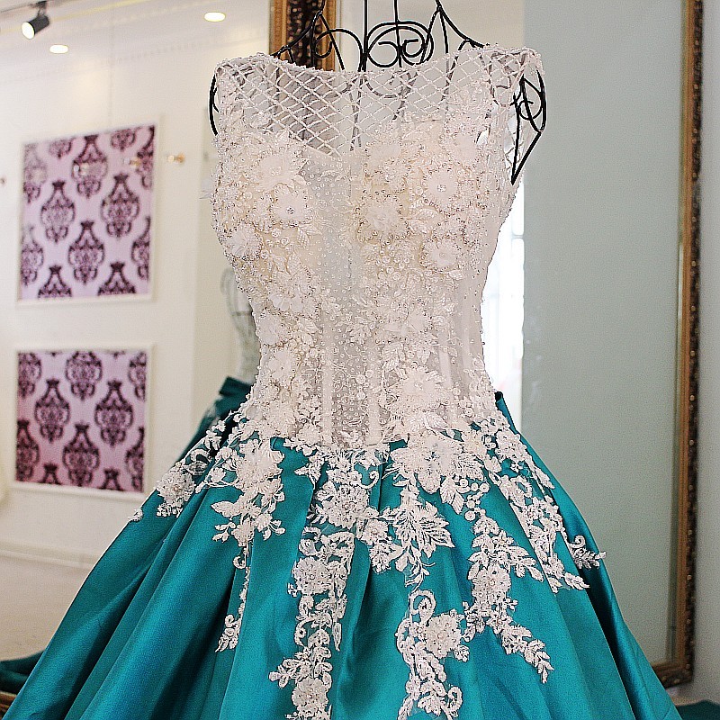 Bow Sleeveless Lace Court Train Applique Ball Gown Prom Dresses-newarrivaldress