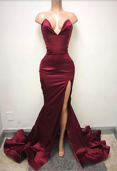Sexy Front Split Sweep Train Evening Gowns | Sleeveless Sweetheart Prom Dresses-newarrivaldress
