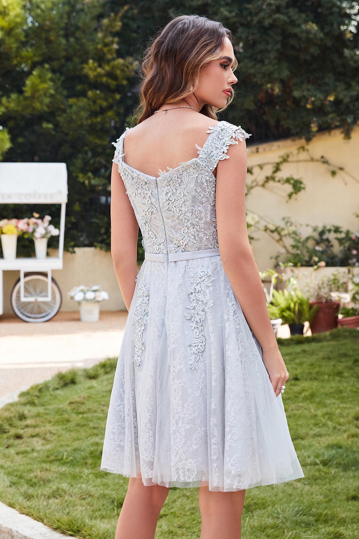 WILMA | Ball Gown Illusion Neckline Tea Length Lace Tulle Dusty Pink Prom Dresses with Beading-newarrivaldress