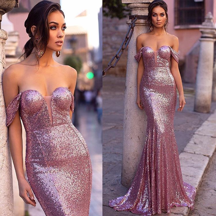 Sexy Purple Off-The-Shoulder Sequins Sexy Mermaid Long Evening Gown-newarrivaldress
