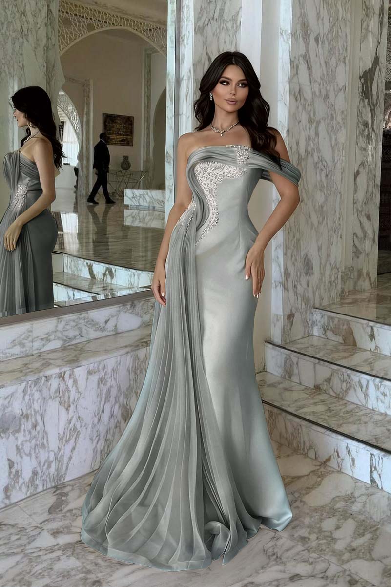 One Shoulder Sleeveless Long Mermaid Prom Dress With Beading