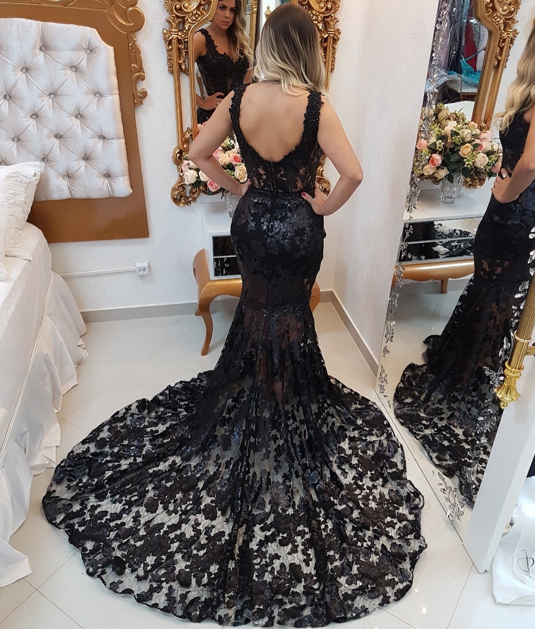 Glamorous Straps Sexy Mermaid Appliques Sweep Train Prom Dress-newarrivaldress