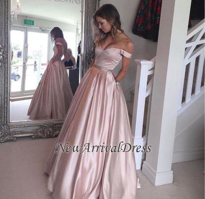 Beading Puffy Pearl-Pink Off-the-Shoulder Pockets Prom Dresses BA5008-newarrivaldress