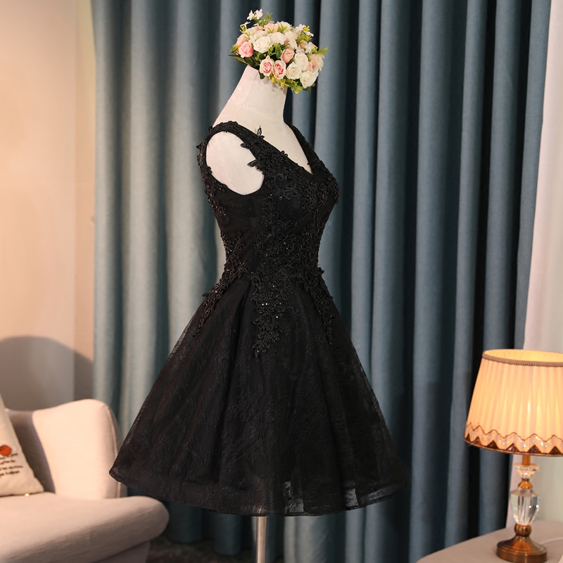 Lace Appliques New Arrival Black Custom Made A-line Beads Sexy Short Homecoming Dresses-newarrivaldress