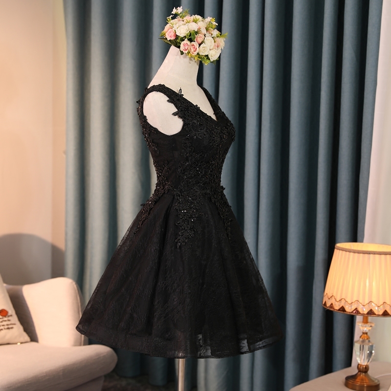 Lace Appliques New Arrival Black Custom Made A-line Beads Sexy Short Homecoming Dresses-newarrivaldress