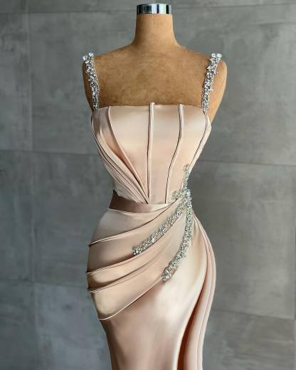 Stunning Sleeveless Mermaid Evening Dress Sparkly Crystal Slim Prom Dress-newarrivaldress