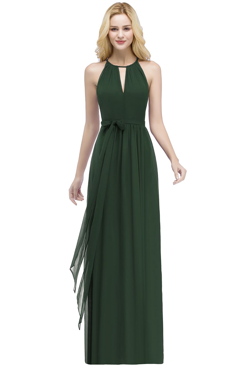 ROSALIND | A-line Halter Floor Length Burgundy Bridesmaid Dresses with Bow Sash-newarrivaldress
