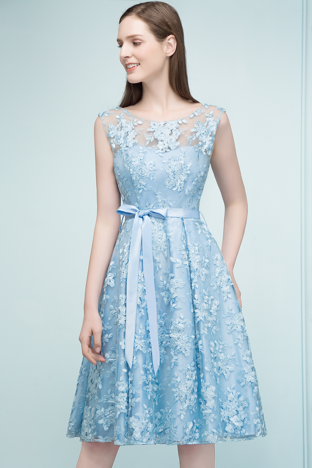 RENATA | A-line Sleeveless Knee Length Appliques Homecoming Dresses with Robbin Sash-newarrivaldress