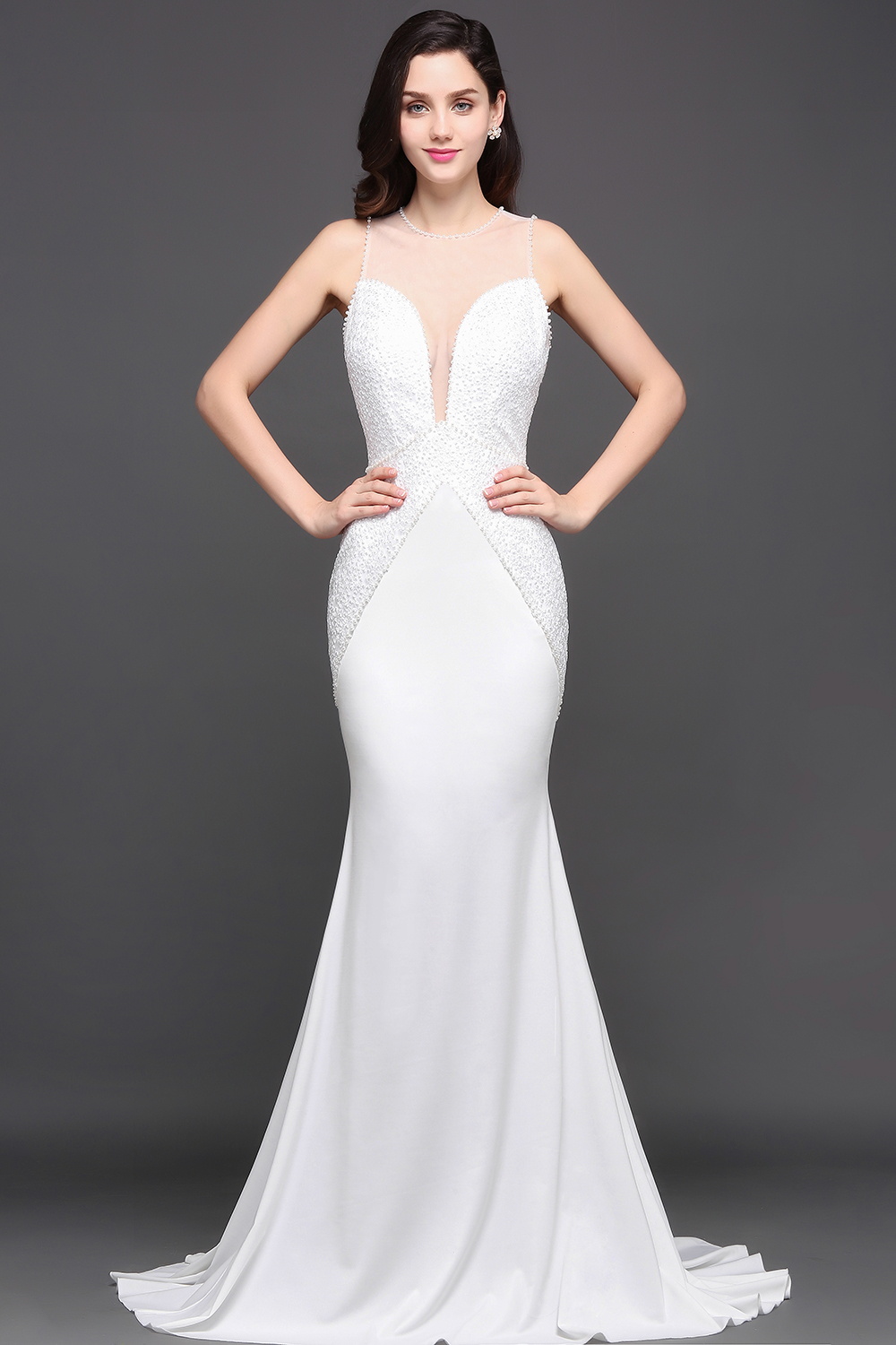 AVERY | Mermaid Scoop Chiffon White Evening Dress With Beadings-newarrivaldress