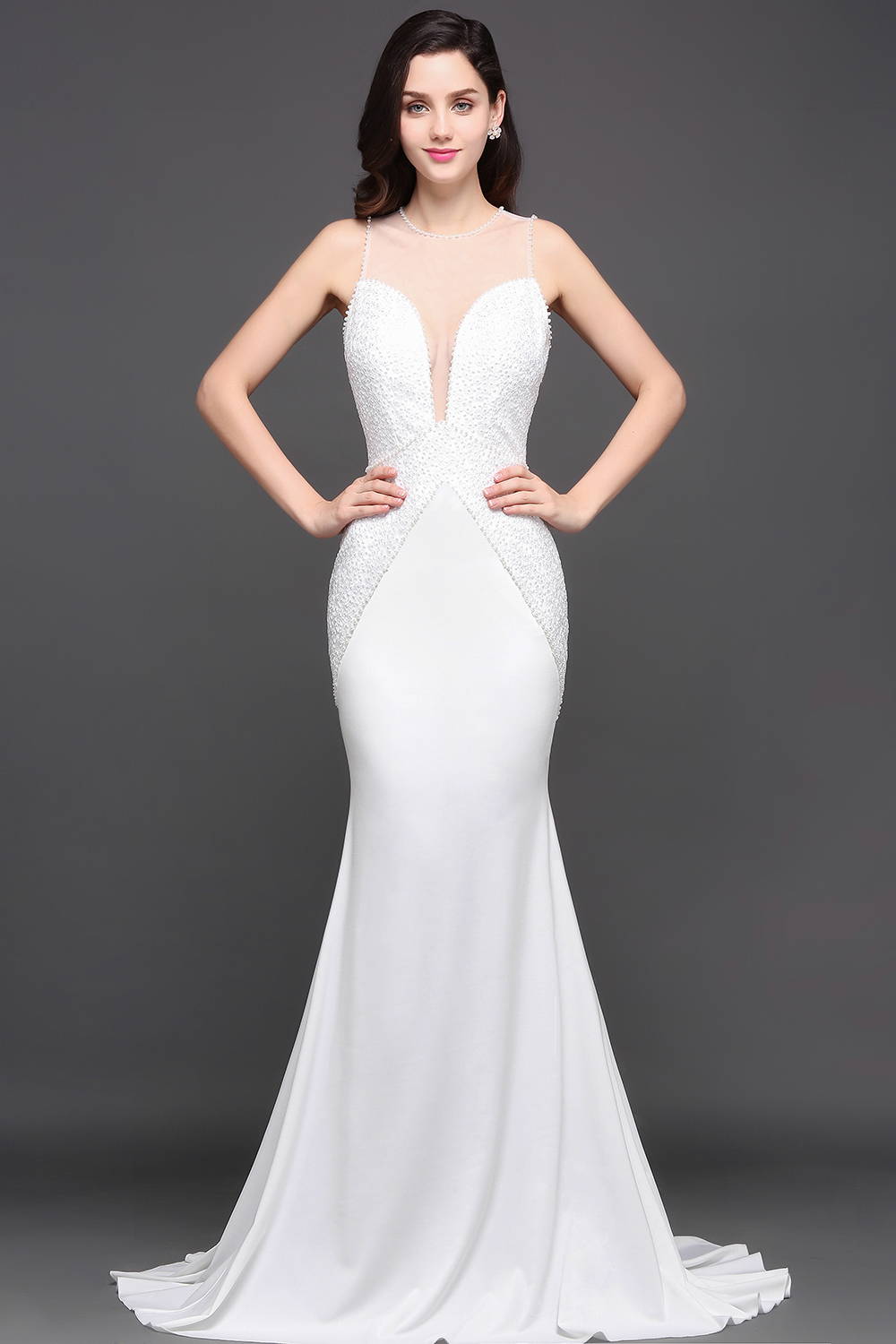 AVERY | Mermaid Scoop Chiffon White Evening Dress With Beadings-newarrivaldress