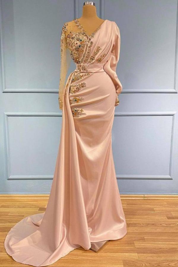 Charming Mermaid Prom Dress with Gold Beadings Appliques Side Trumpt/Train-newarrivaldress