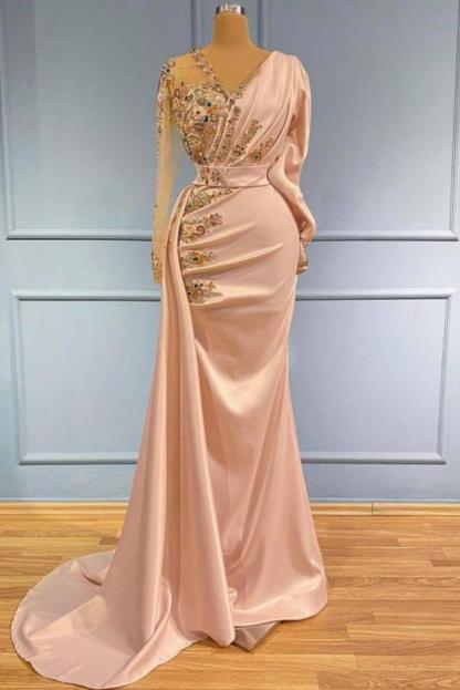 Charming Mermaid Prom Dress with Gold Beadings Appliques Side Trumpt/Train-newarrivaldress