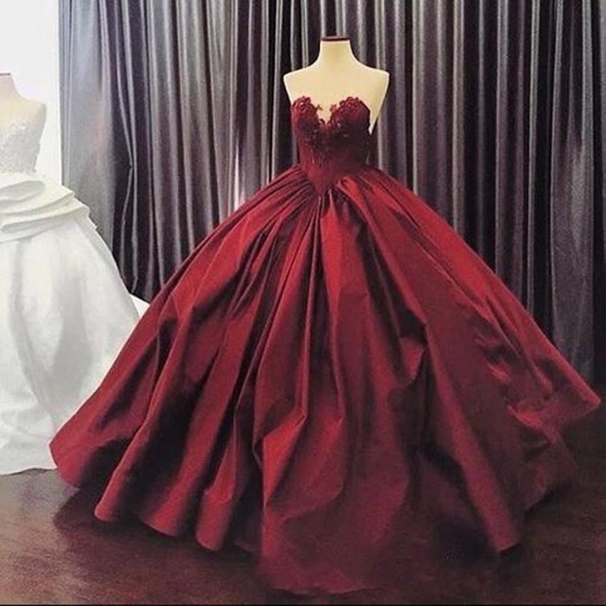 Elegant Sweetheart Ball Gown Evening Dress | Sleeveless Appliques Burgundy Prom Dresses-newarrivaldress