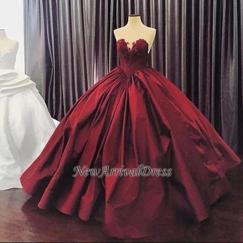 Elegant Sweetheart Ball Gown Evening Dress | Sleeveless Appliques Burgundy Prom Dresses-newarrivaldress