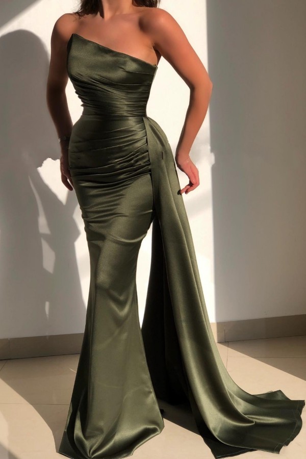 One Shoulder Satin Mermaid Prom Dress with Sweep Shawl-newarrivaldress