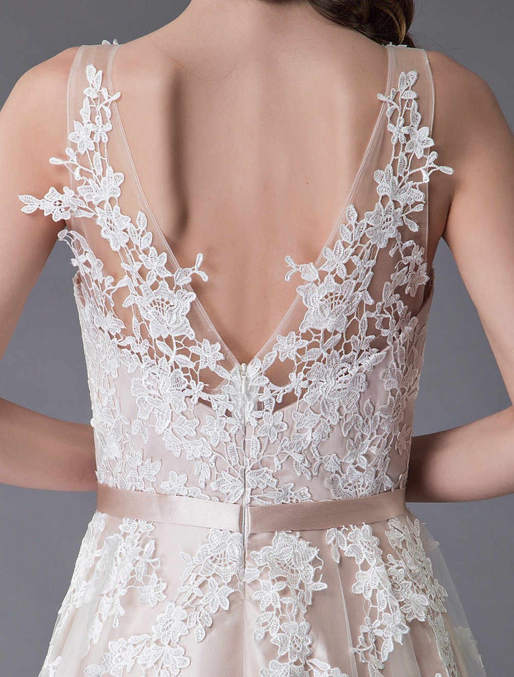 Lace Wedding Dresses High Low Bow Sash Tulle Applique Summer Beach Colored Bridal Gowns Exclusive-newarrivaldress