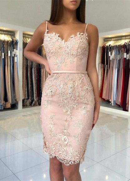 Spaghetti-Straps Sweetheart Short Prom Dress |Mermaid Lace Appliques Homecoming Dress BA9829-newarrivaldress