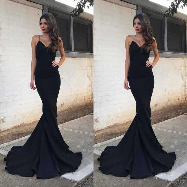 Sexy Black V-NeckProm Dress Mermaid Long With Spagetti Strap-newarrivaldress