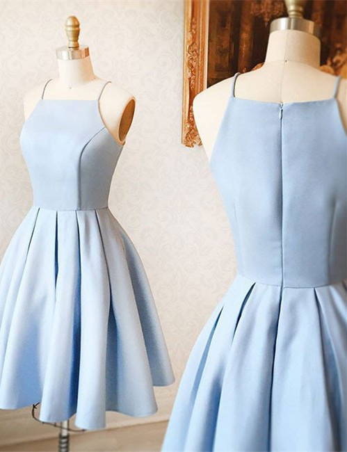 Simple Blue Sleeveless Custom Made A-line Zipper Sexy Short Homecoming Dresses BA7095