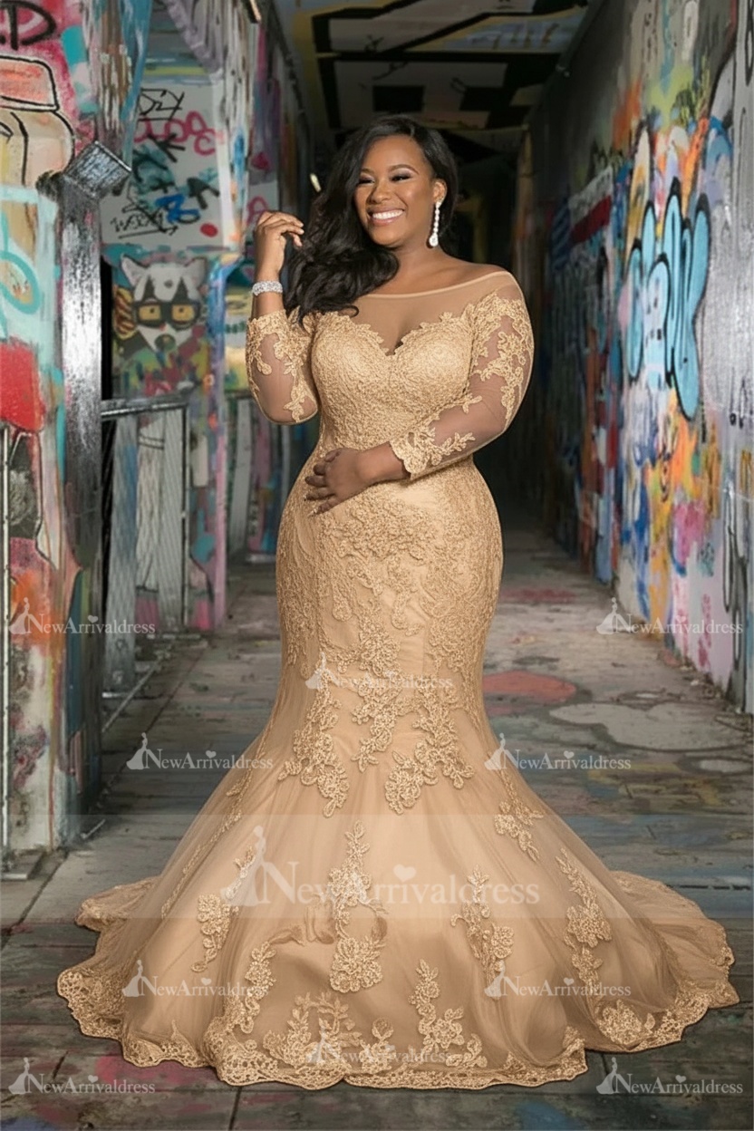 Off The Shoulder Plus Size Appliques Wedding Dresses | Sheer Tulle Memaid Bridal Gowns