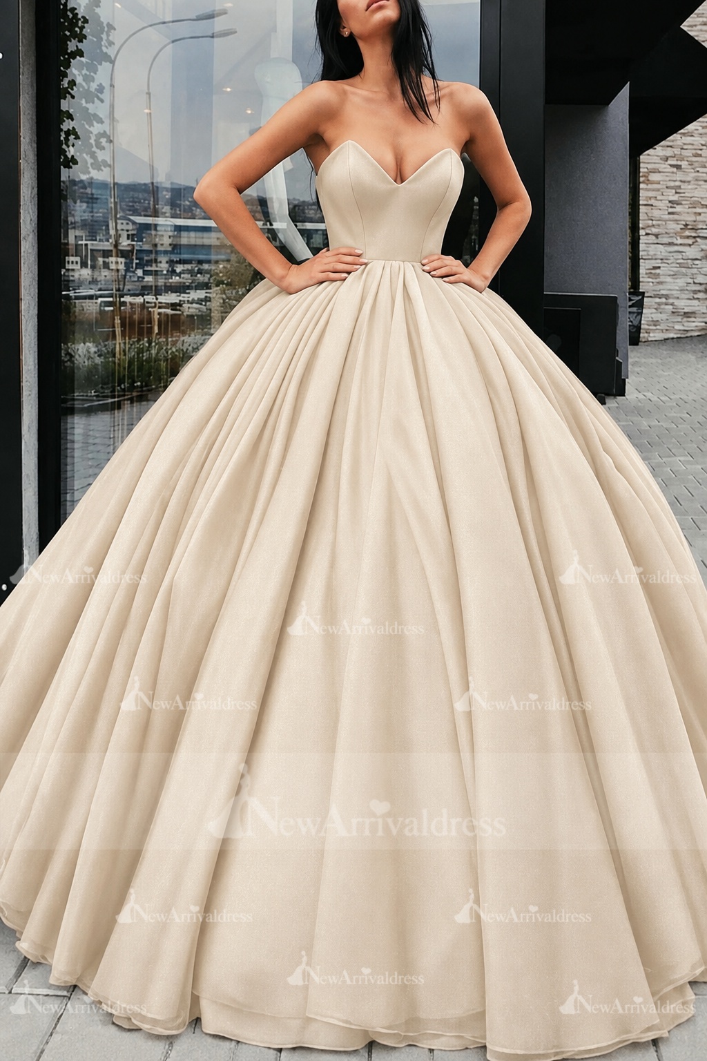 Black Wedding Dresses Satin Fabric Princess Silhouette Empire Waist Floor Length Bridal Dress