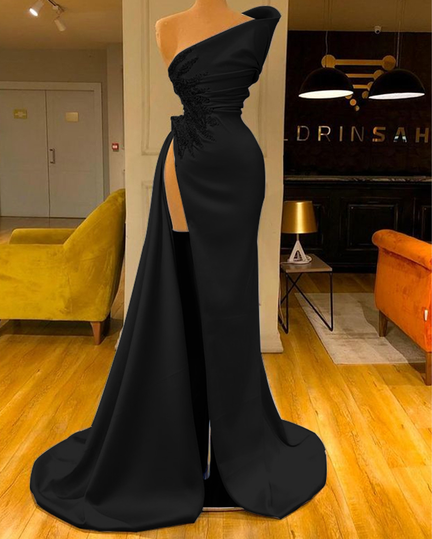 Charming Sky Blue Satin Mermaid Prom Dress with Glitter Beadings