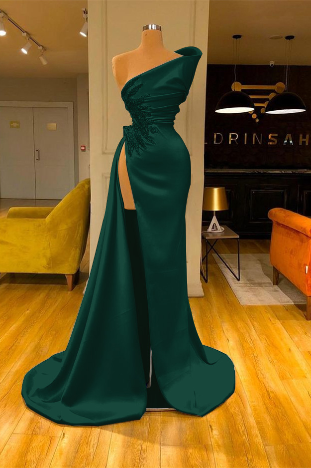 Charming Sky Blue Satin Mermaid Prom Dress with Glitter Beadings