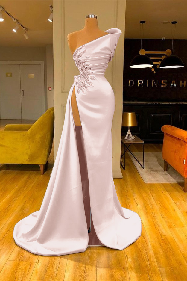 Charming Sky Blue Satin Mermaid Prom Dress with Glitter Beadings