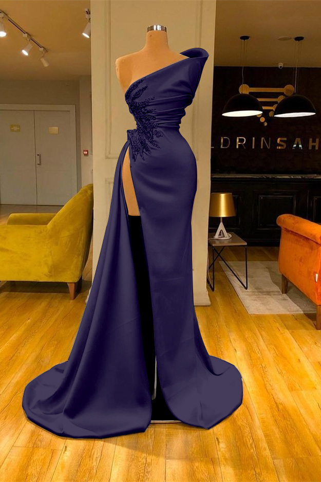 Charming Sky Blue Satin Mermaid Prom Dress with Glitter Beadings