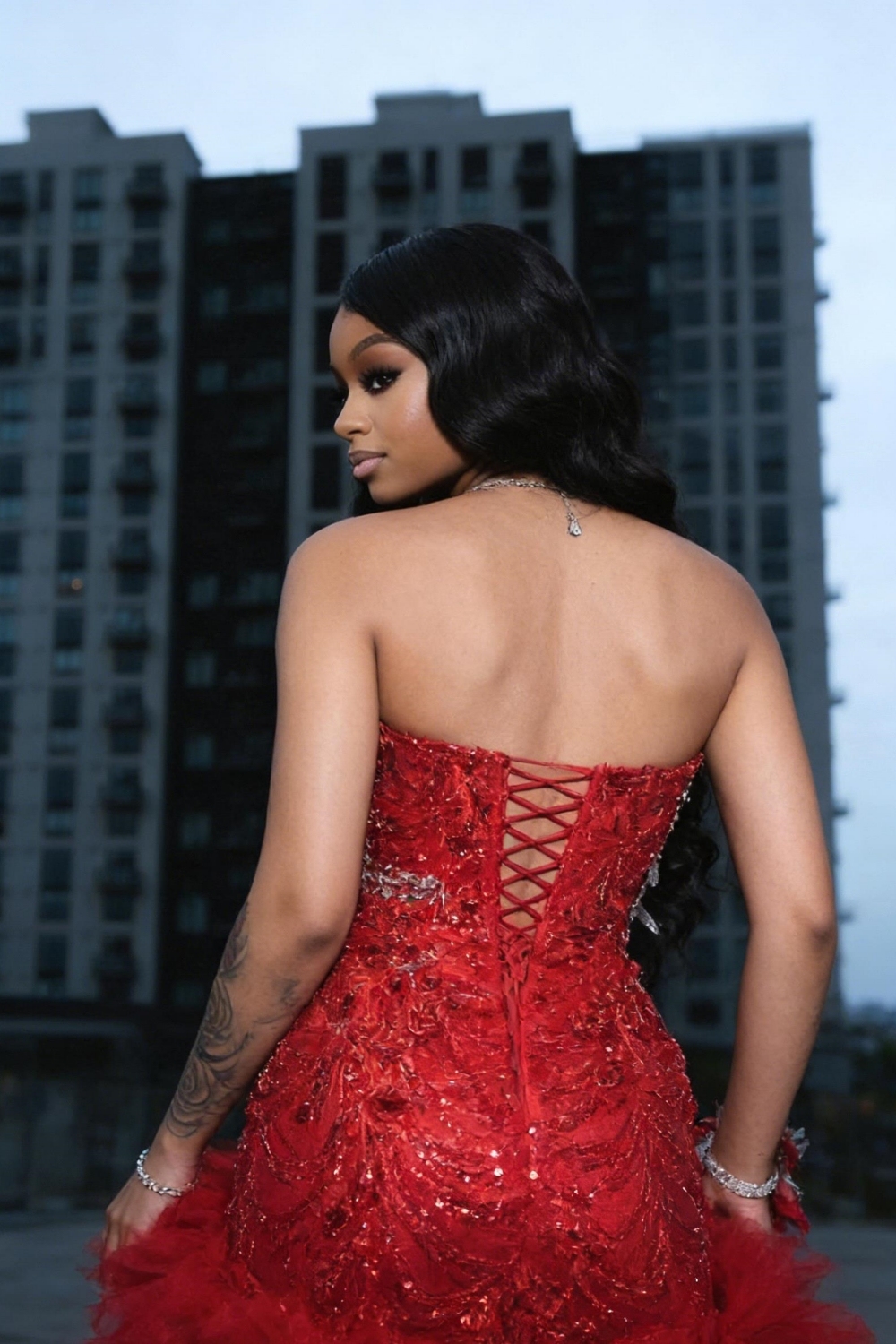 Charming Red Mermaid Prom Dress with Beadings High Split Party Dress