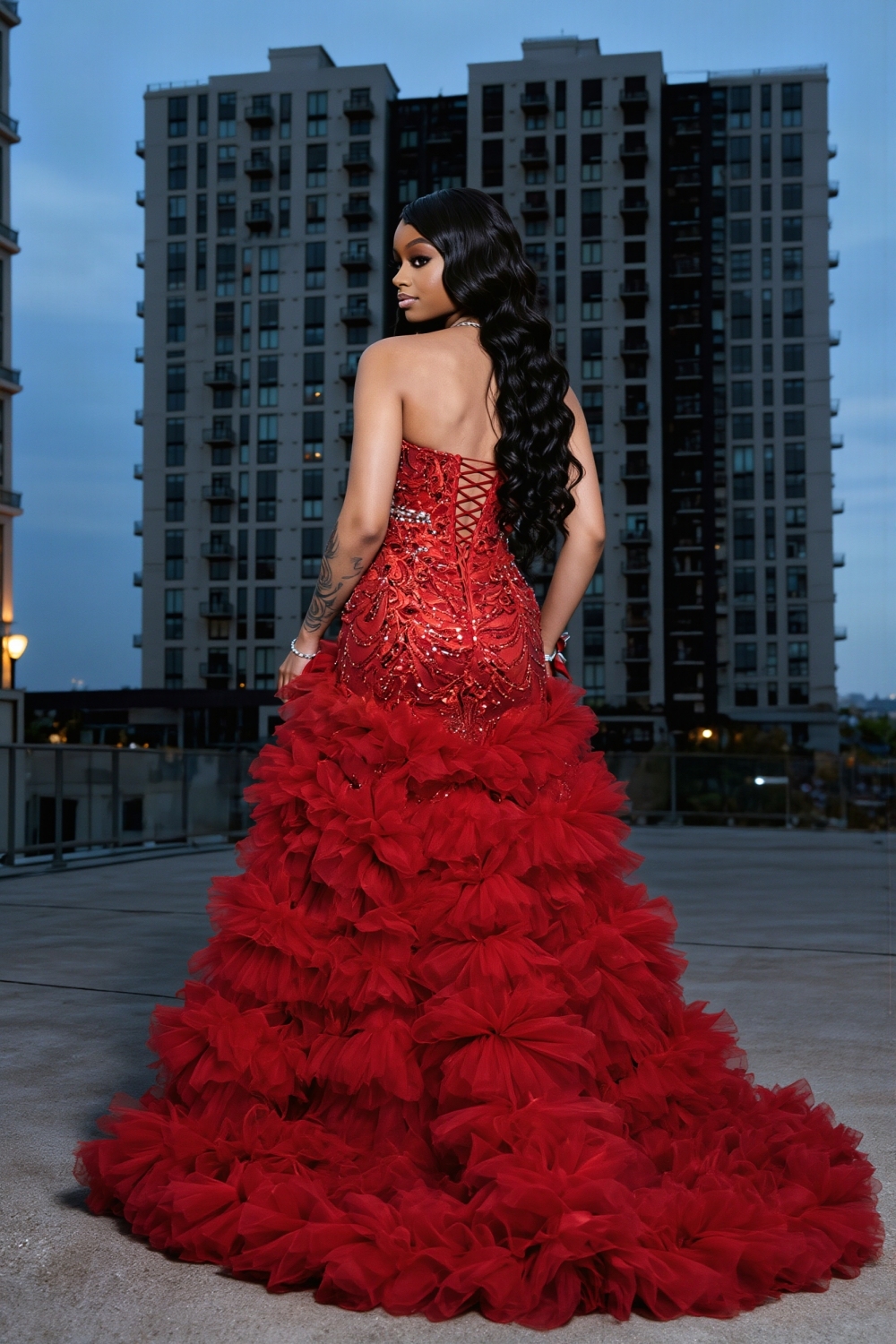 Charming Red Mermaid Prom Dress with Beadings High Split Party Dress