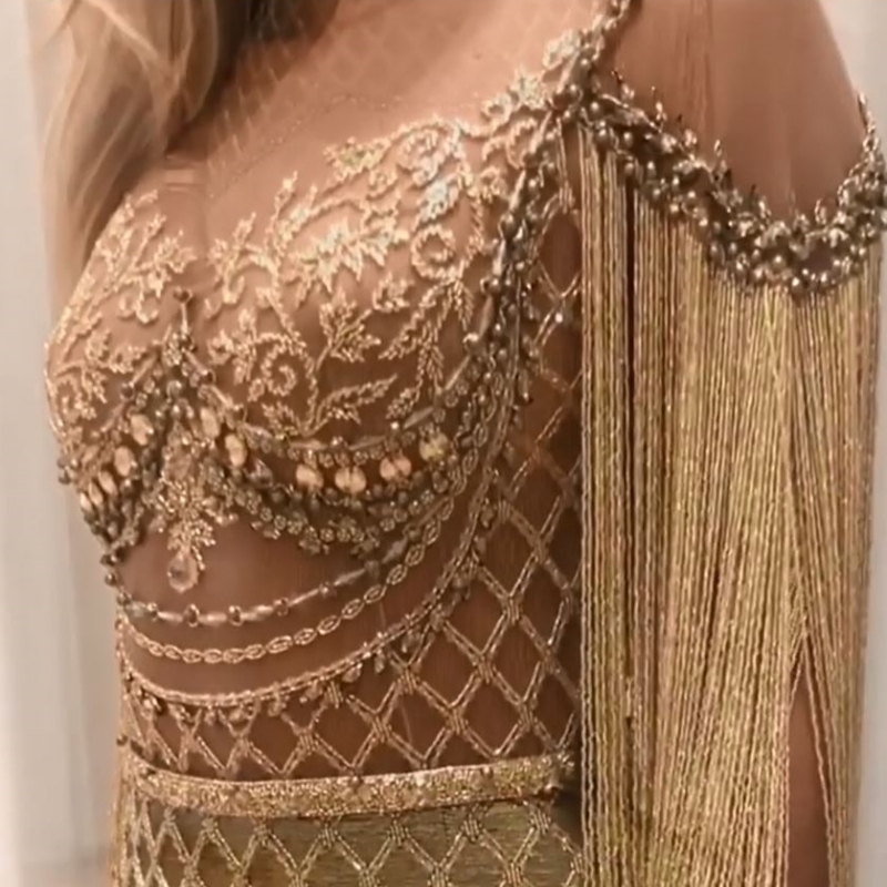 Charming Tassels Mermaid Prom Dress with Gold Sequins