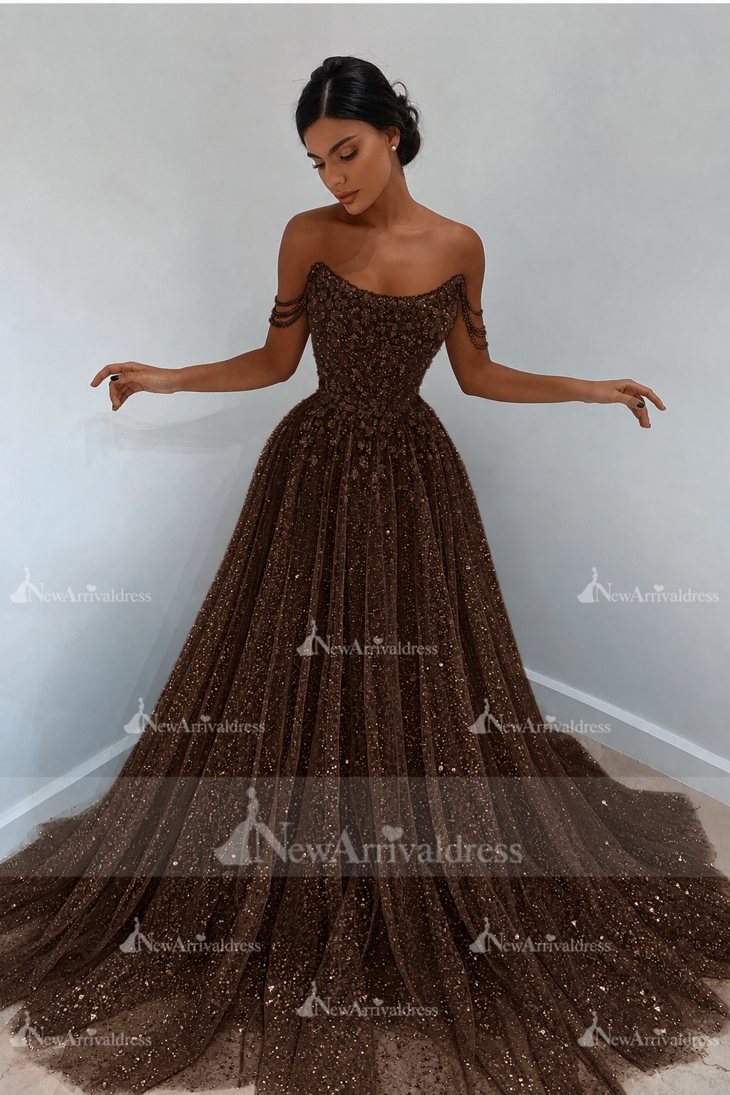 Beautiful Long A-line Sweetheart Sequined Prom Dress Off Shoulder Sky Blue Long Evening Dress